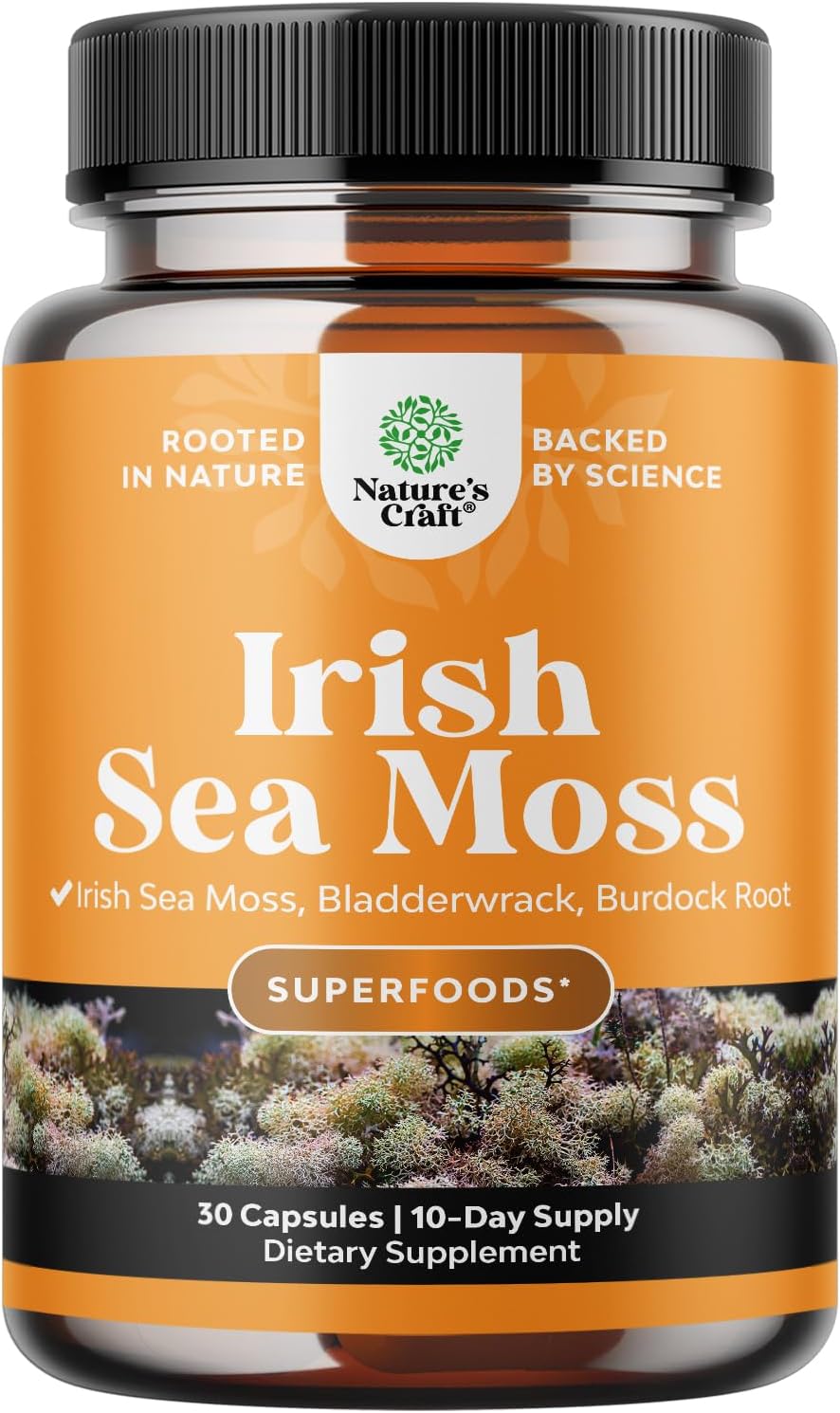 Natures Craft Cápsulas de Musgo Marino Irlandés - 2100mg por Dosis - Complejo de Superalimentos con Bladderwrack, Bardana y BioPerina - 180 Cápsulas