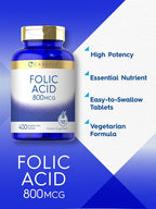 Carlyle Ácido Fólico 800 mcg – 400 Comprimidos Vegetarianos
