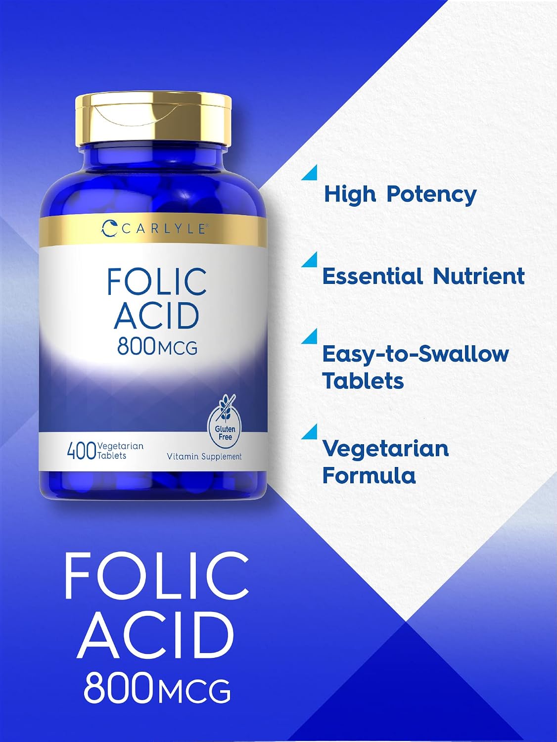 Carlyle Ácido Fólico 800 mcg – 400 Comprimidos Vegetarianos