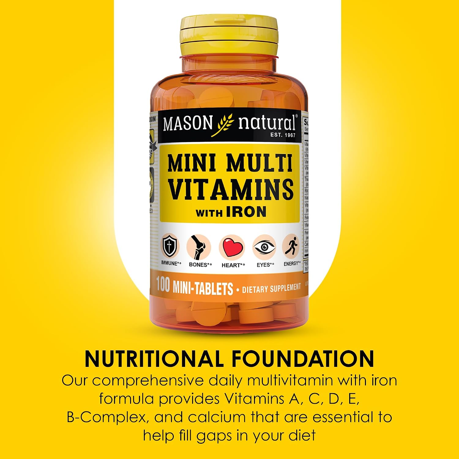 MASON NATURAL Mini Multivitamin with Iron, Gluten-Free, 100-Day Supply