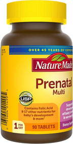 Nature Made Prenatal Multi, 90 Comprimidos, con Ácido Fólico y 17 Vitaminas y Minerales para el Apoyo Durante el Embarazo