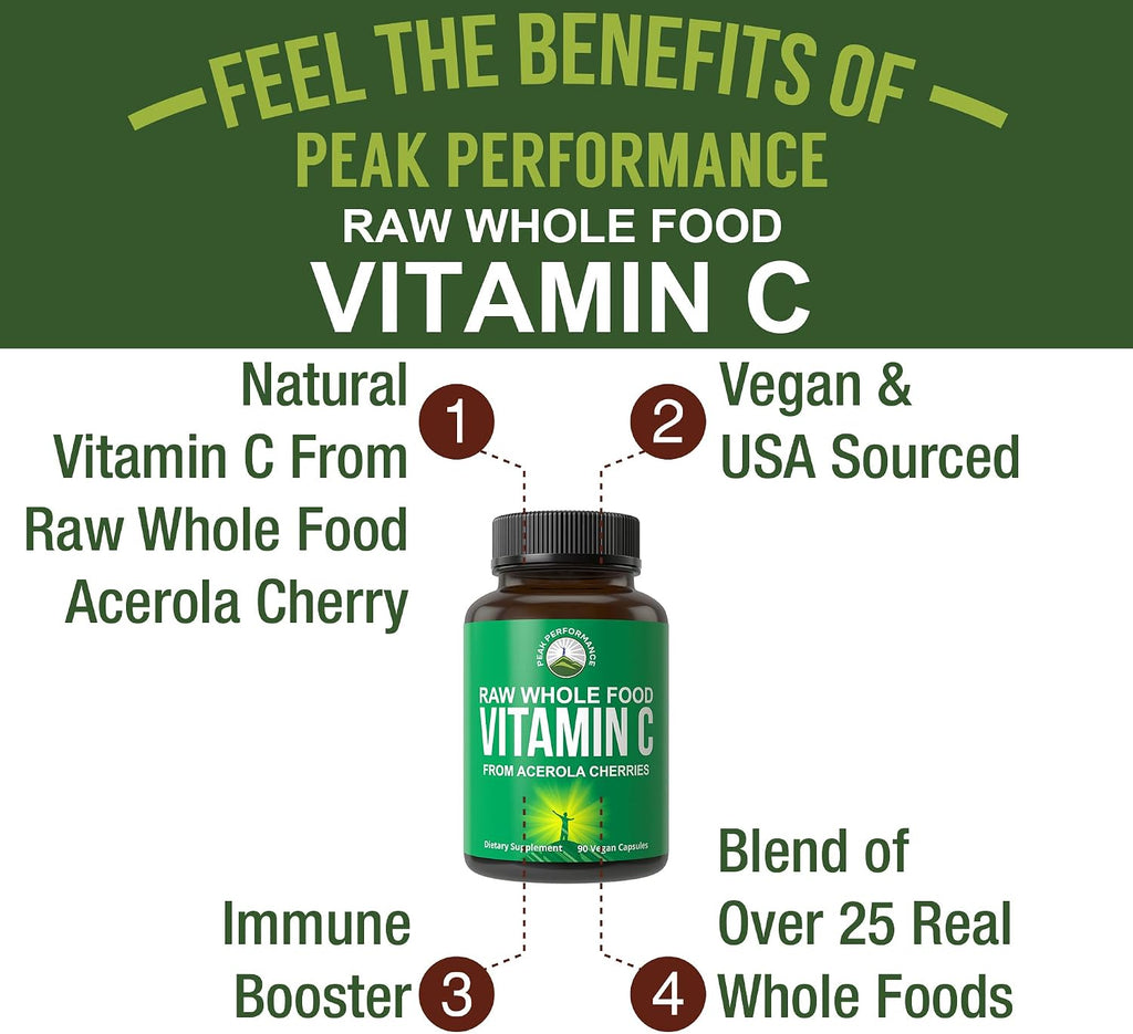 Peak Performance Cápsulas de Vitamina C Natural de Acerola - 90 Cápsulas, 500 mg por Toma