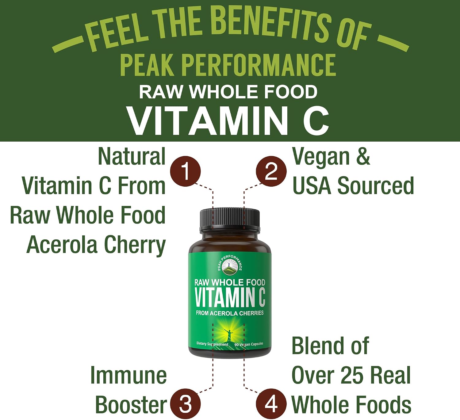 Peak Performance Cápsulas de Vitamina C Natural de Acerola - 90 Cápsulas, 500 mg por Toma