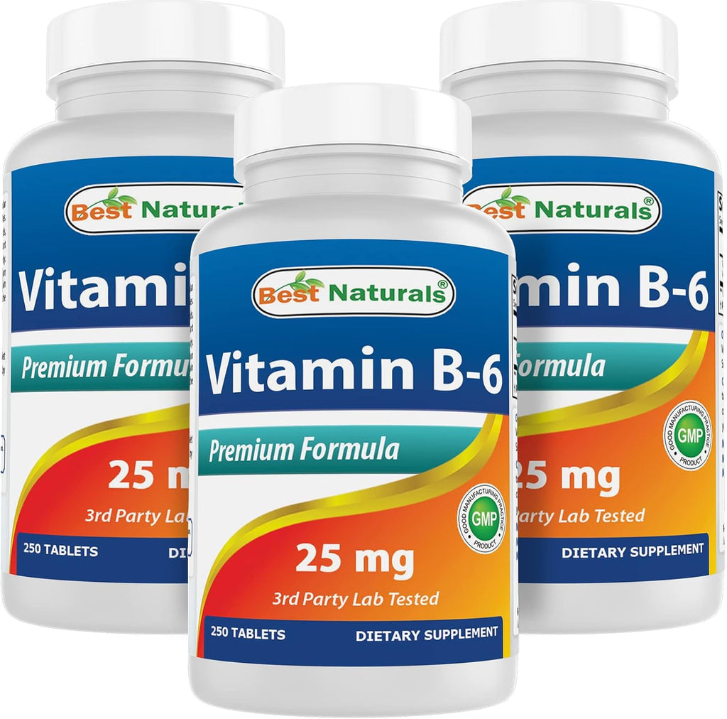 Best Naturals Vitamina B6 25mg - 250 Comprimidos (Pack de 3)