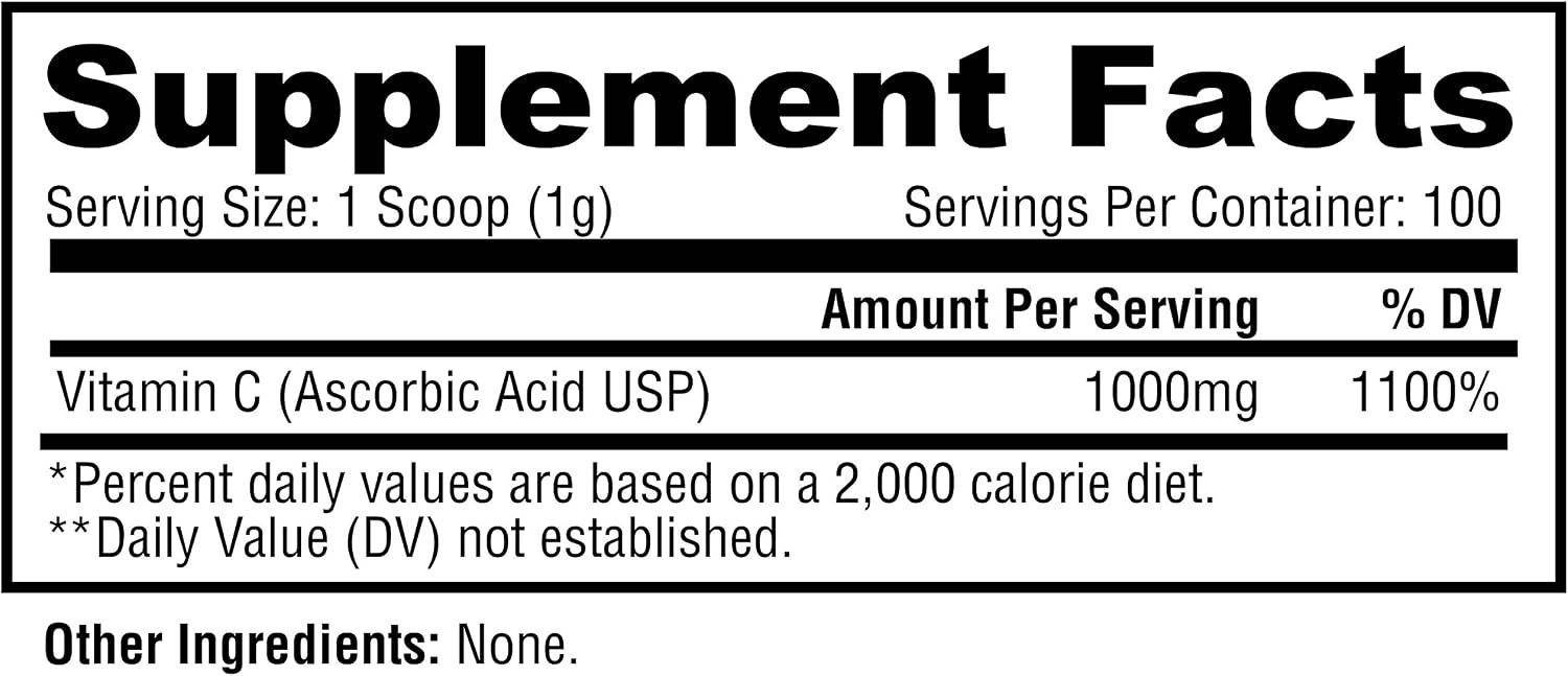 Metabolic Nutrition Vitamina C 1000 mg, Ácido Ascórbico Puro, 100 g