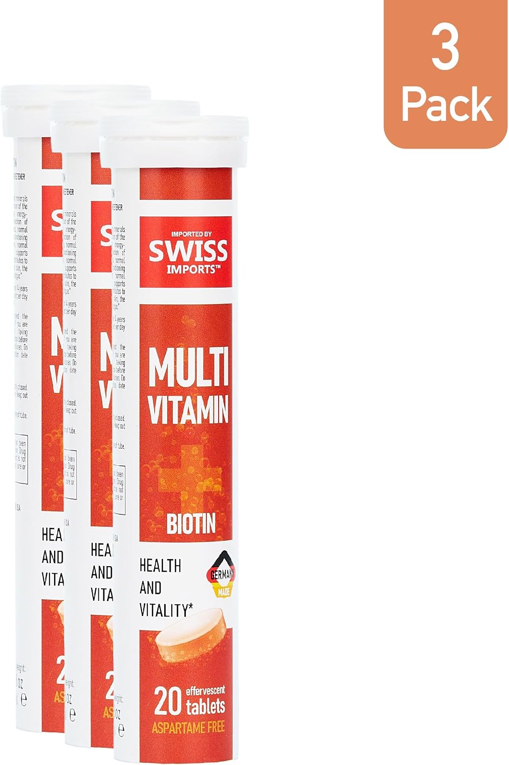Swiss Imports Multivitamínico Efervescente + Biotina – 60 Comprimidos (3 Paquetes)