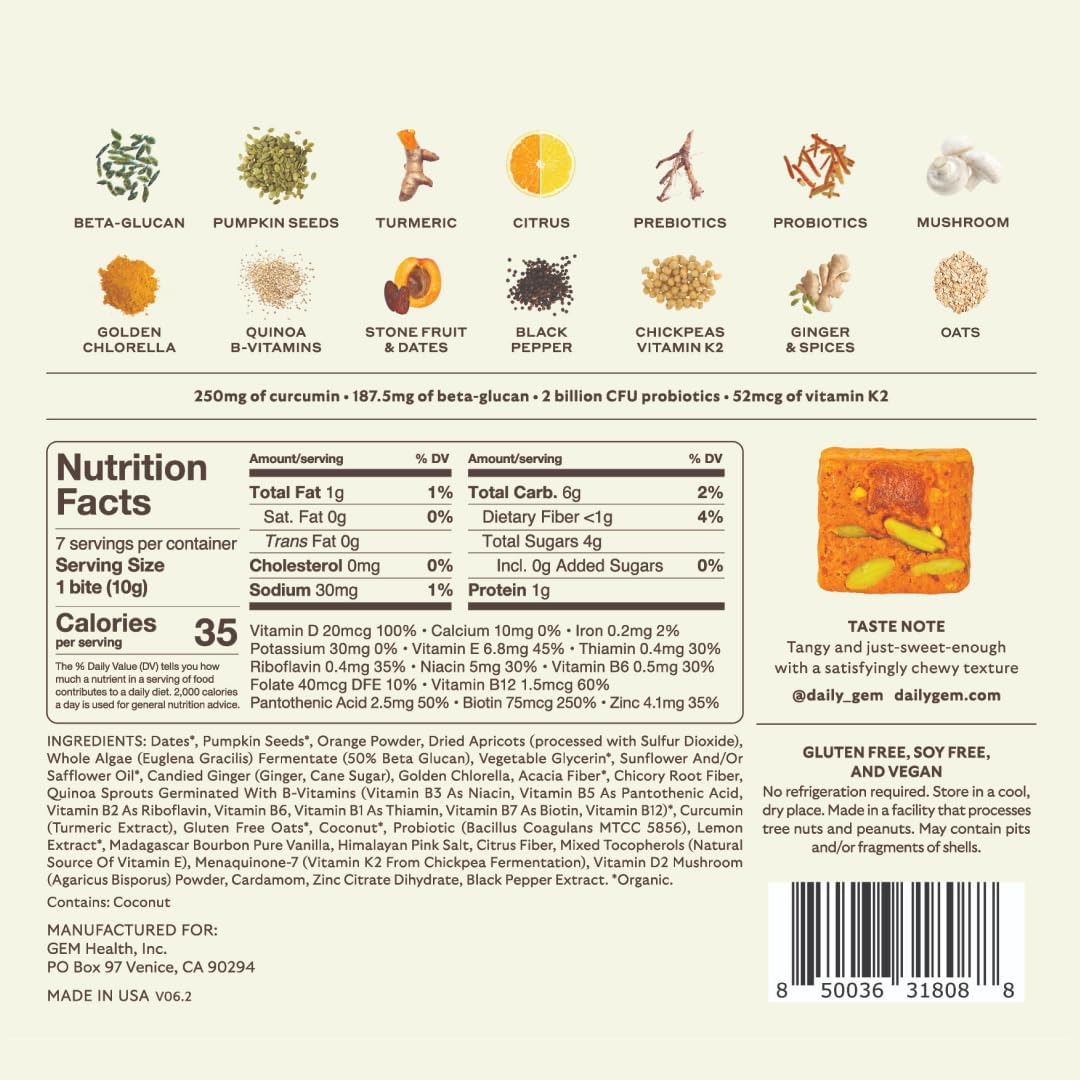 GEM Daily Bite para Mujeres y Hombres – Bocado Multivitamínico con 20+ Nutrientes y Superalimentos (Jengibre Cítrico, 28 unidades)