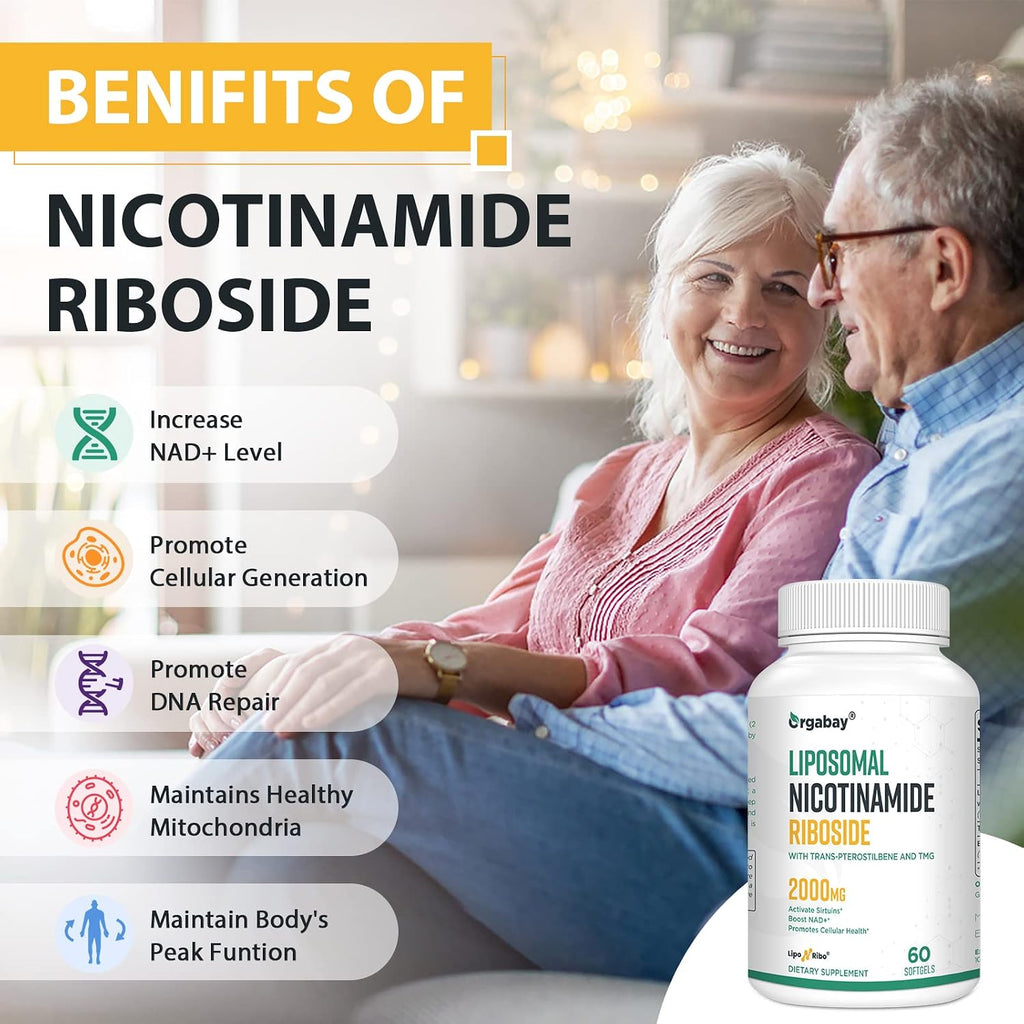 Orgabay Liposomal Nicotinamide Riboside 2000 mg con TMG y Pterostilbeno, 60 Cápsulas Blandas