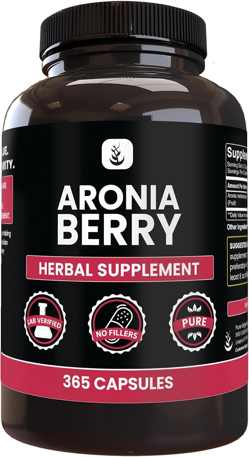 PURE ORIGINAL INGREDIENTS Extracto de Aronia, 365 Cápsulas - Siempre Puro, Sin Aditivos ni Rellenos, Verificado en Laboratorio