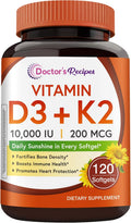 Doctor's Recipes Vitamina D3 + K2, 10.000 UI, 200 mcg MK-7, 120 Cápsulas Blandas
