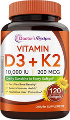 Doctor's Recipes Vitamina D3 + K2, 10.000 UI, 200 mcg MK-7, 120 Cápsulas Blandas