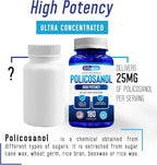 Policosanol 25mg - 180 Cápsulas - Suplemento Alimenticio de Caña de Azúcar - No OGM y Sin Gluten