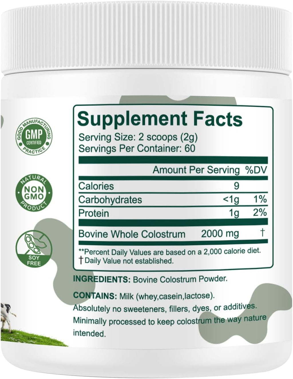 Bovine Colostrum Supplement Powder 50% IgG Premium Bovine Colostrum for Gut Health Support, Immune Support, Muscle Recovery & Overall Wellness, Grass Fed, Non-GMO, Unflavored, 60 Servings