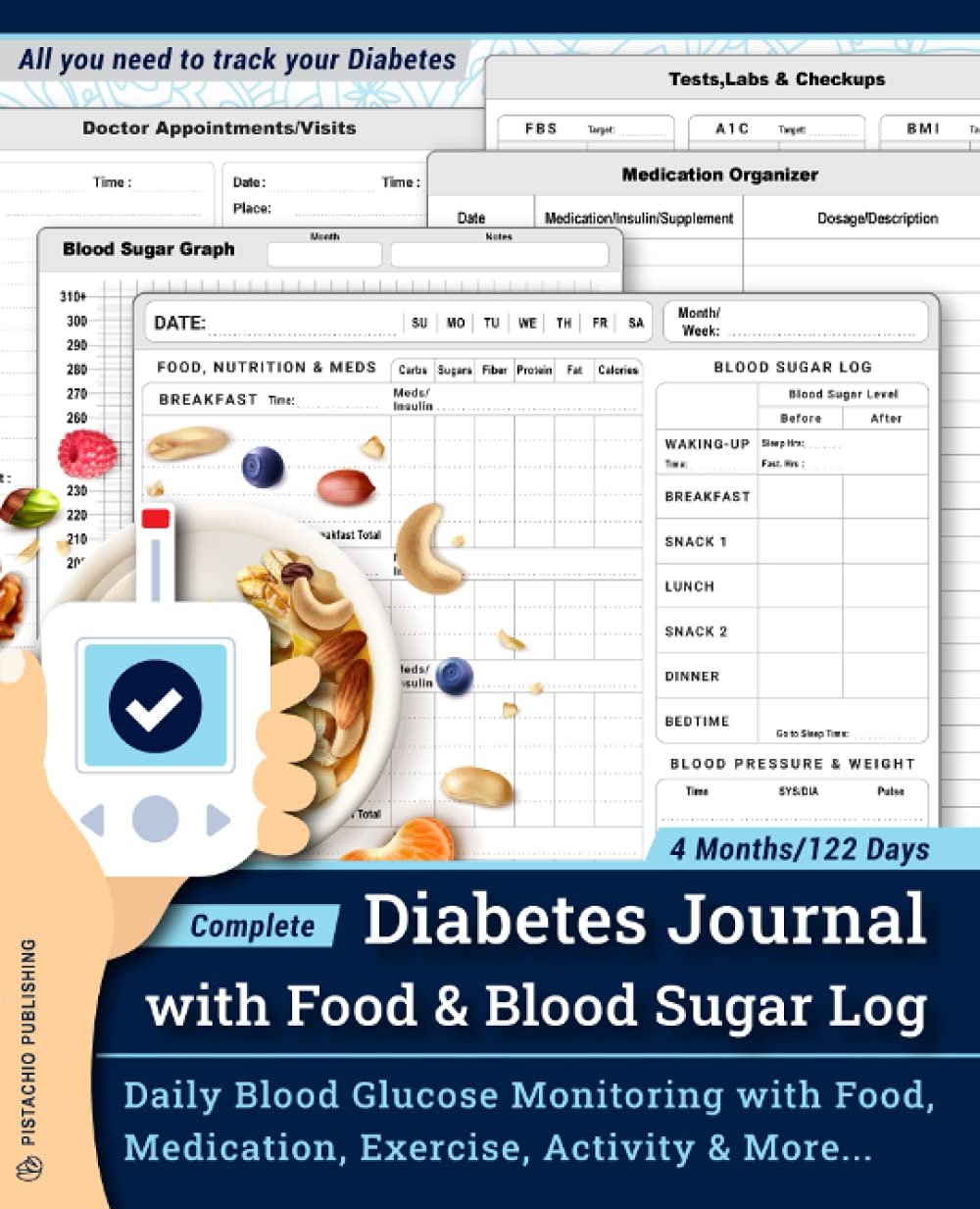Diario Completo de Diabetes con Registro de Alimentos y Glucosa