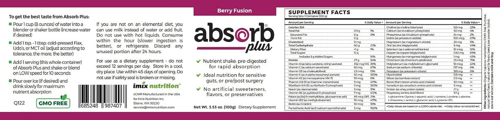 Absorb Plus Isolate Protein - Suplemento Dietético para Salud Digestiva (100 g, Berry Fusion)