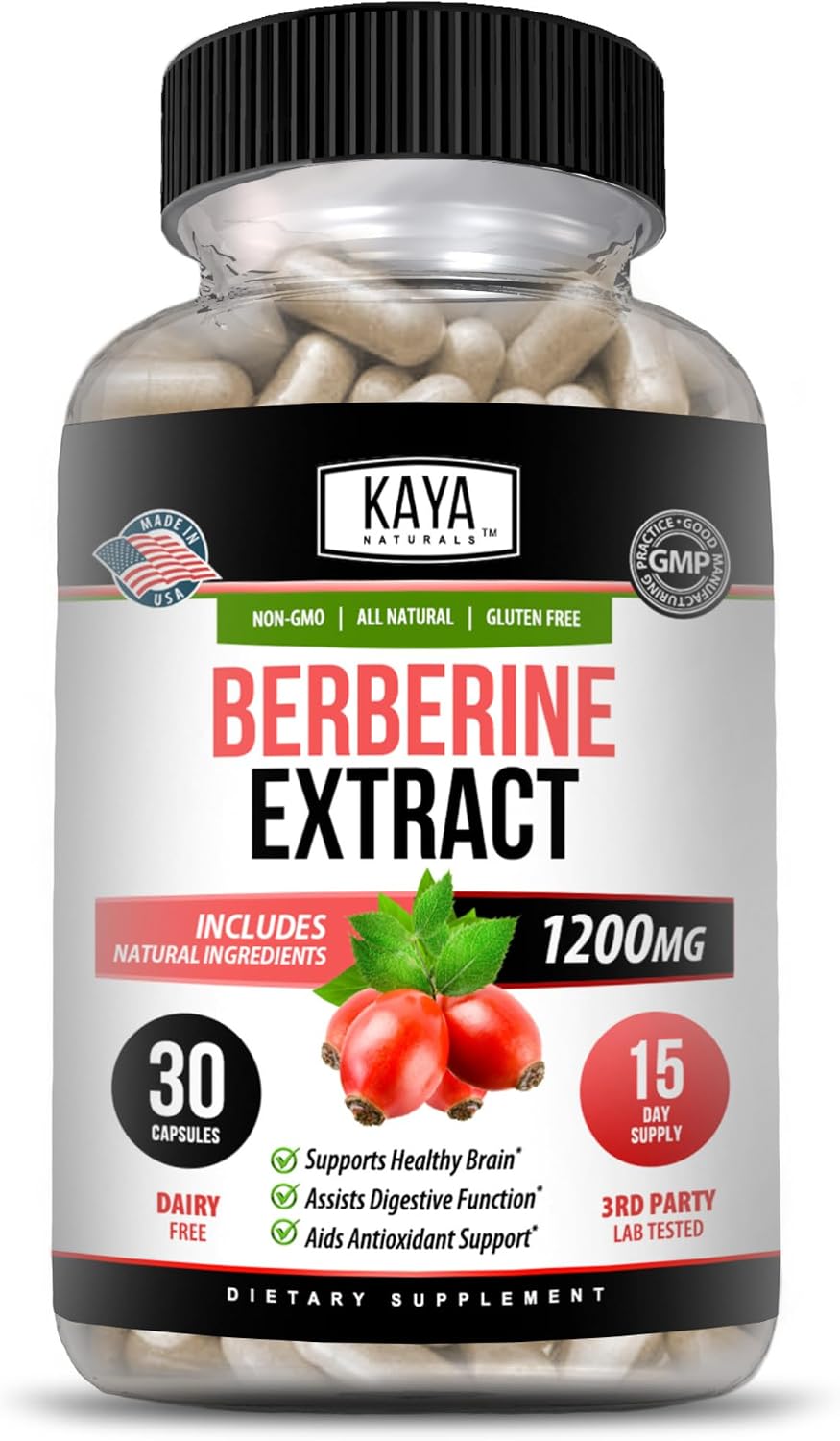 Kaya Naturals Berberina HCL 1200 mg - 180 Cápsulas Vegetarianas