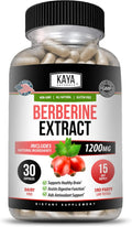 Kaya Naturals Berberine HCL Extract 1200mg - Sistema Inmunitario, Niveles de Glucosa, Salud Intestinal (30 Cápsulas)