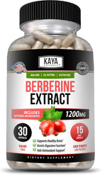Kaya Naturals Berberine HCL Extract 1200mg - Sistema Inmunitario, Niveles de Glucosa, Salud Intestinal (30 Cápsulas)