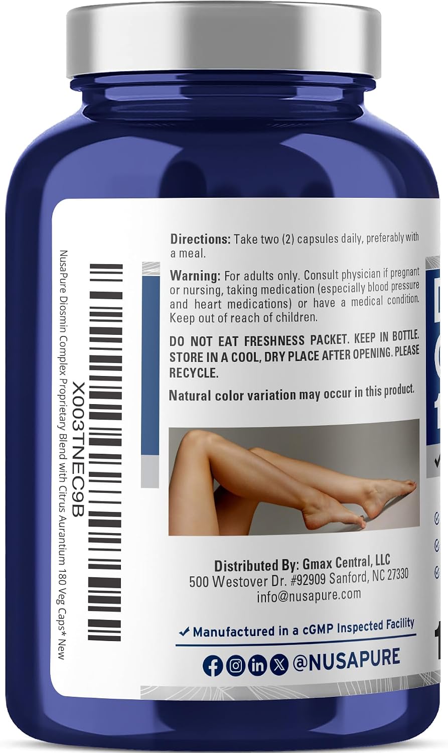 NusaPure Complejo de Diosmina 1.000 mg por porción - 180 Cápsulas Vegetales (No-GMO, Vegano) con Citrus Aurantium