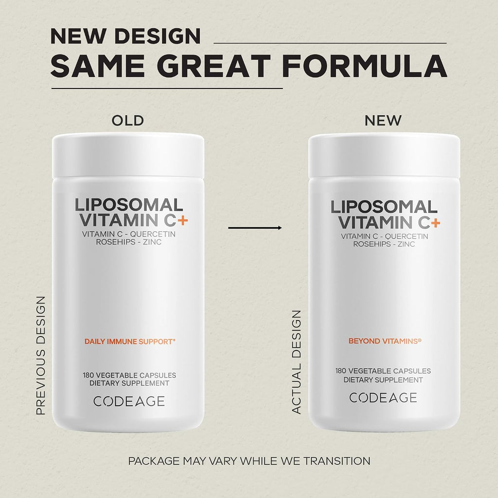Codeage Liposomal Vitamin C 1500mg con Zinc, Elderberry, Citrus Bioflavonoids, Quercetin & Rose Hips - 180 Cápsulas Veganas
