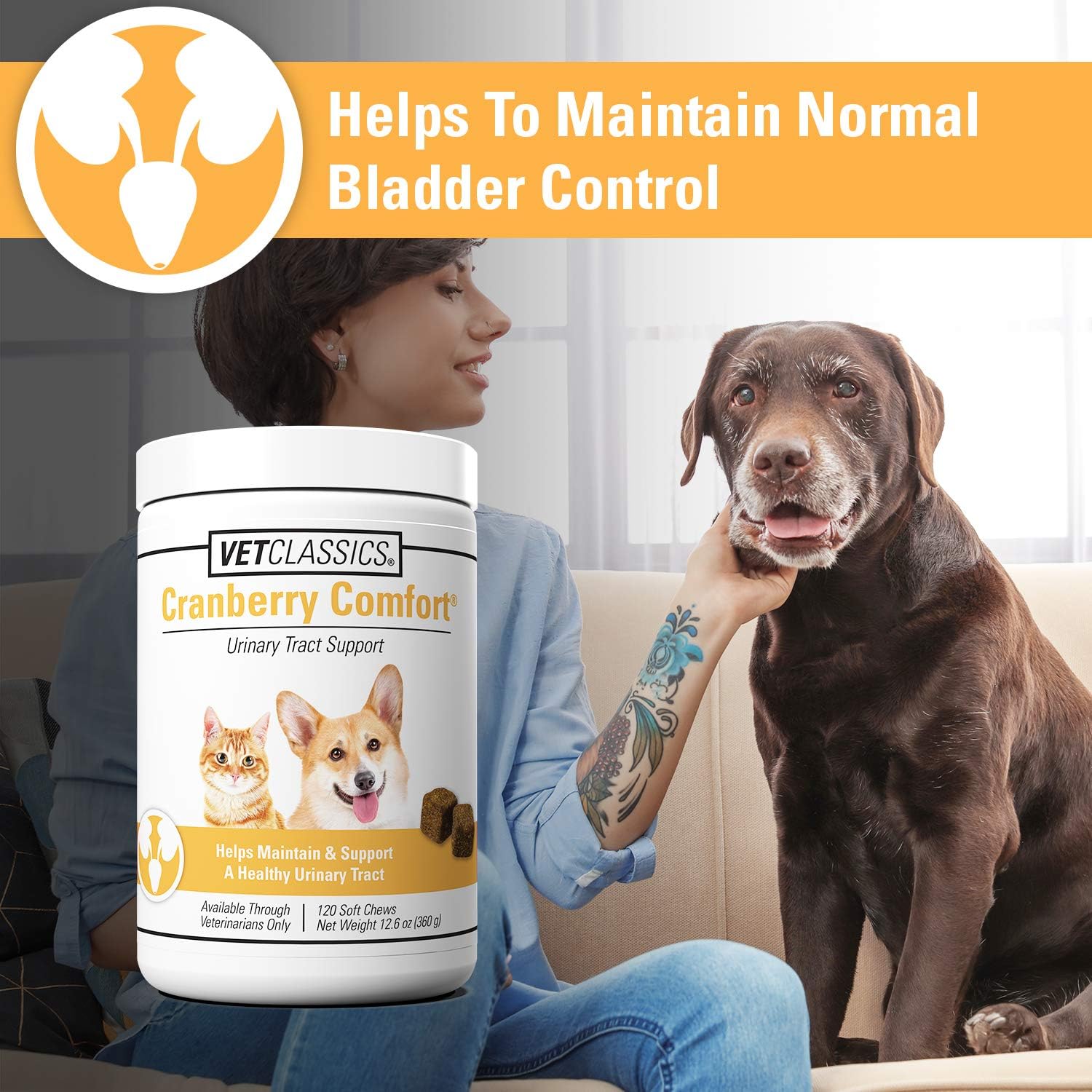 Vet Classics Cranberry Comfort – Suplemento urinario para perros y gatos, 120 comprimidos masticables
