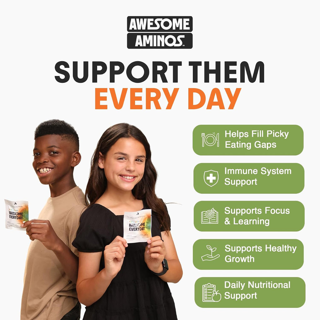 Gominolas de Nutrición Diaria Esencial - 9 Aminoácidos Esenciales + Vitaminas, Minerales y Superalimentos Orgánicos - Nutrición Fermentada para Energía, Cerebro e Inmunidad – Niños – 28 unidades