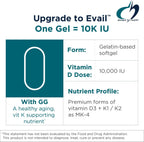 Designs for Health D-Evail 10K - 10.000 UI Vitamina D3 con K1, K2 (MK-4) y GG - 60 Cápsulas Blandas