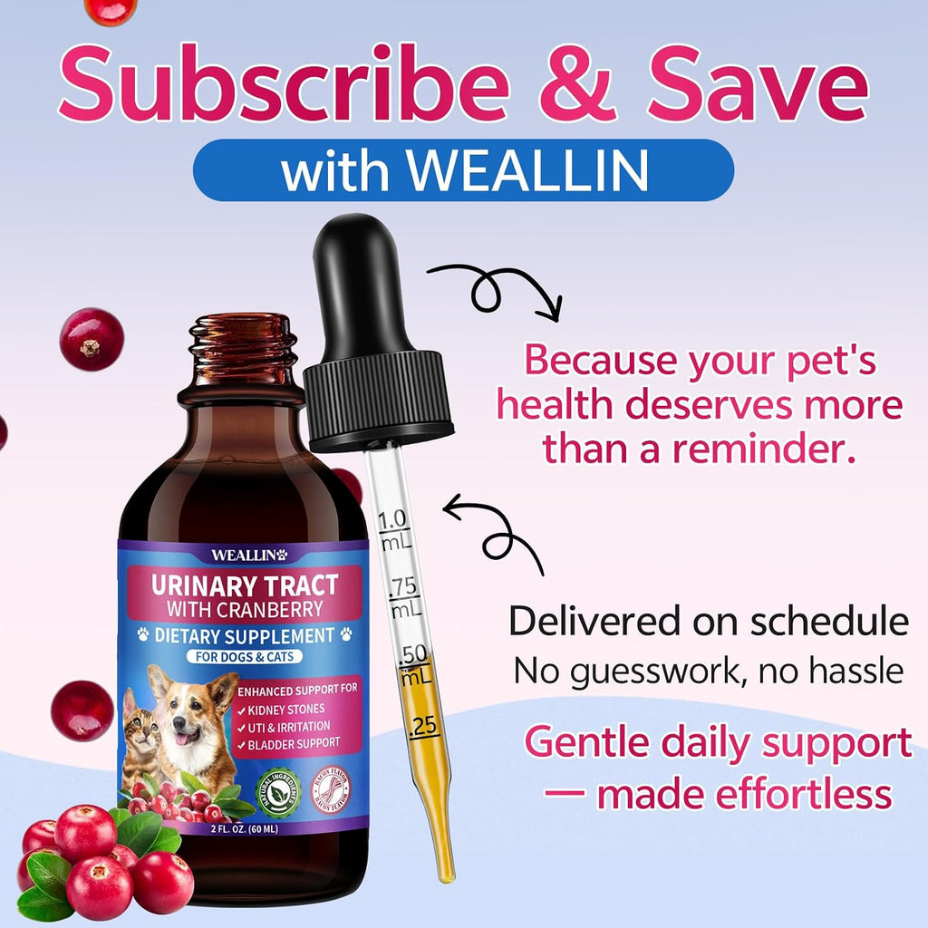 WEALLIN Gotas Naturales para el Tracto Urinario de Perros y Gatos con Arándano Rojo – Apoyo Renal y de Vejiga