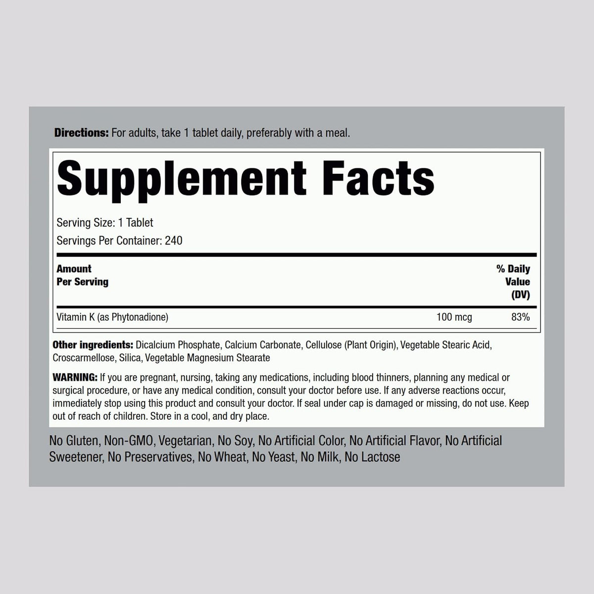 Piping Rock Vitamin K, 100 mcg, 240 Tablets – La vitamina K contribuye al mantenimiento de los huesos en – Image 2