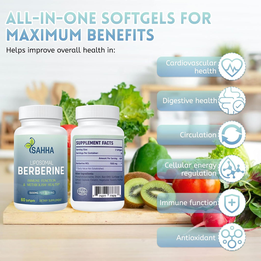 Sahha Berberina Liposomal HCL 1500mg - Alta Biodisponibilidad (2 Envases)