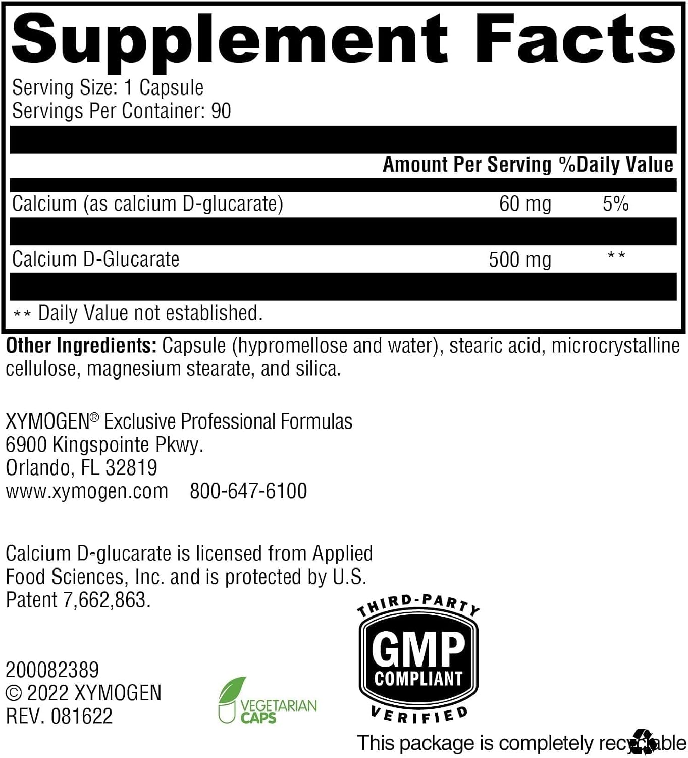 XYMOGEN Calcium D-Glucarate – 90 Vegan Capsules