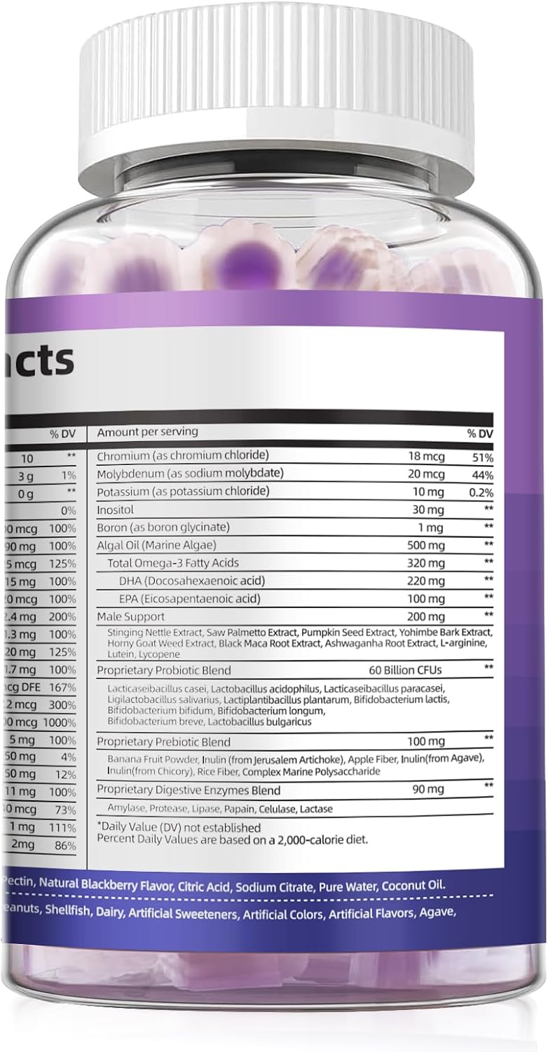Multivitamínico para Hombres con Omega-3 y Probióticos - Gominolas sin Azúcar, Sabor Mora