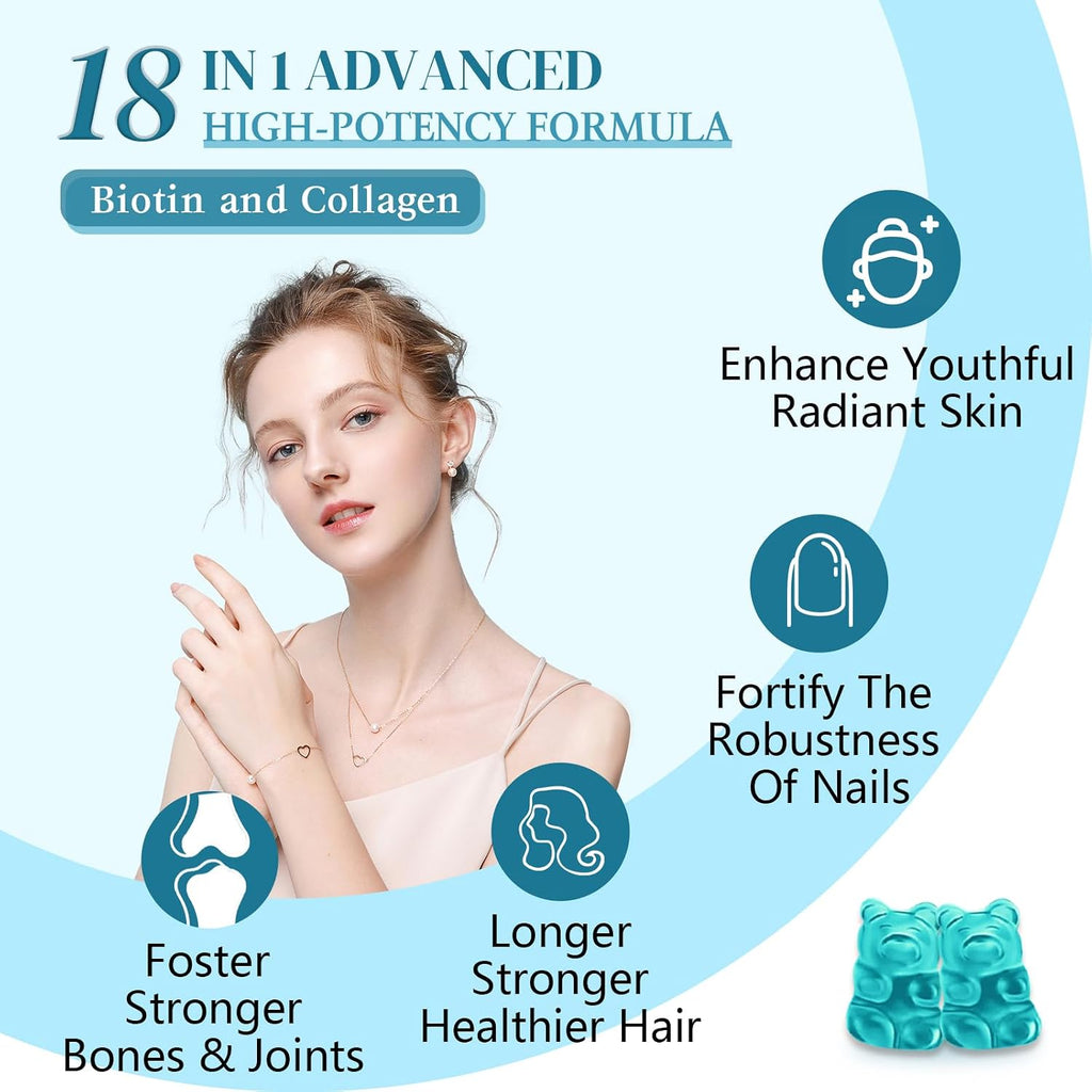 Gominolas de Biotina con Colágeno, Queratina y Ácido Hialurónico - 60 Gominolas Sabor Arándano