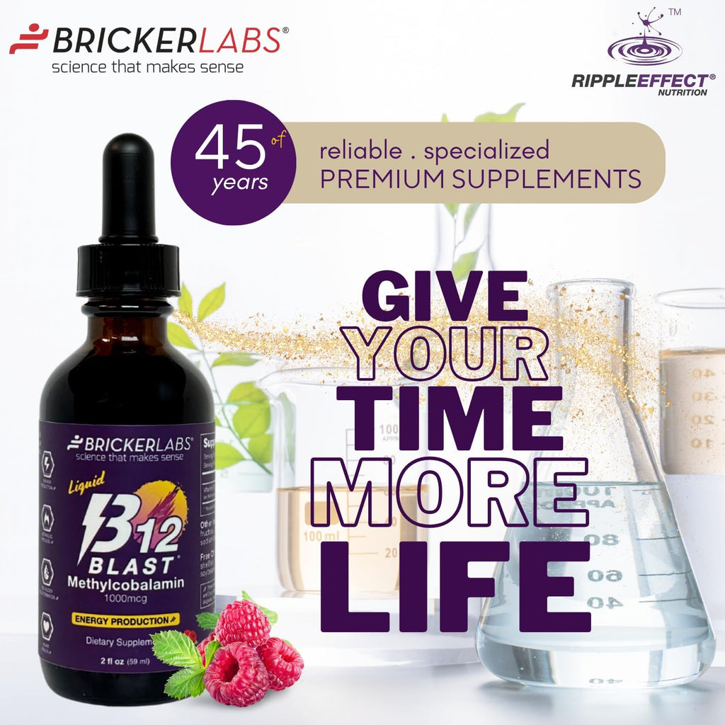 Bricker Labs B12 Blast Metilcobalamina 1000mcg - Suplemento Líquido Sublingual de Vitamina B12, Vegano, 59 Dosis