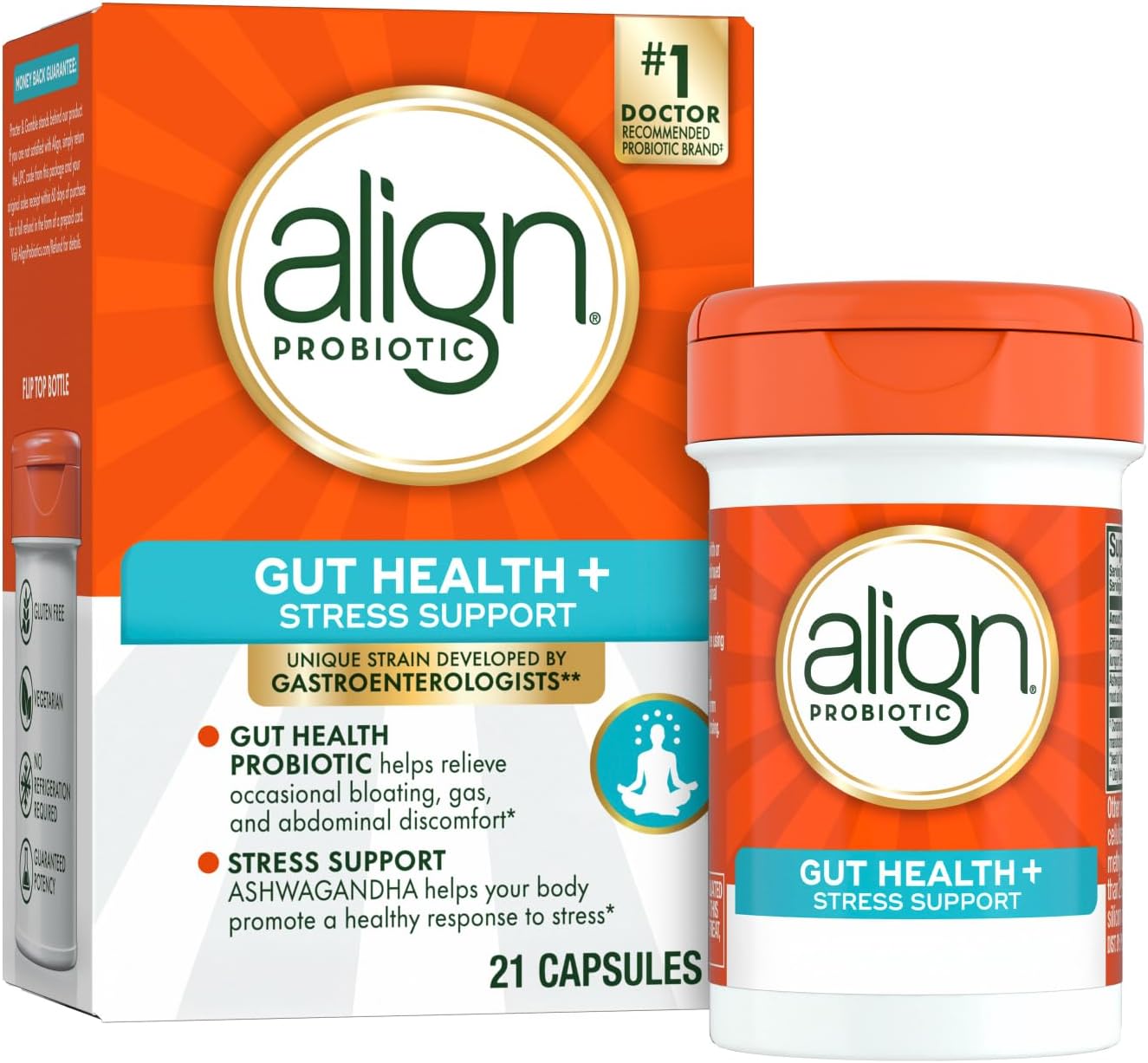 Align Probiótico Digestivo + Estrés con Ashwagandha, 21 Cápsulas