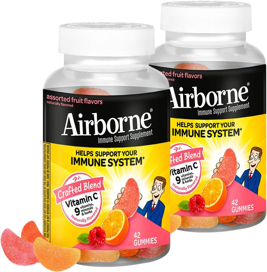 Airborne 750 mg Vitamina C Gomitas para el Apoyo Inmunológico, Sabor a Frutas Variadas, Sin Gluten, 42 Gomitas (2 Paquetes)