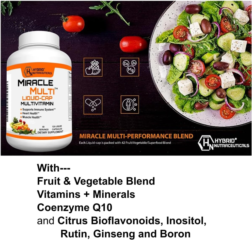 Multivitamínico Líquido Multi para Hombres y Mujeres - Mezcla Completa de Alimentos Integrales con CoQ10, B12, 42 Superalimentos y Enzimas - 120 Cápsulas Blandas