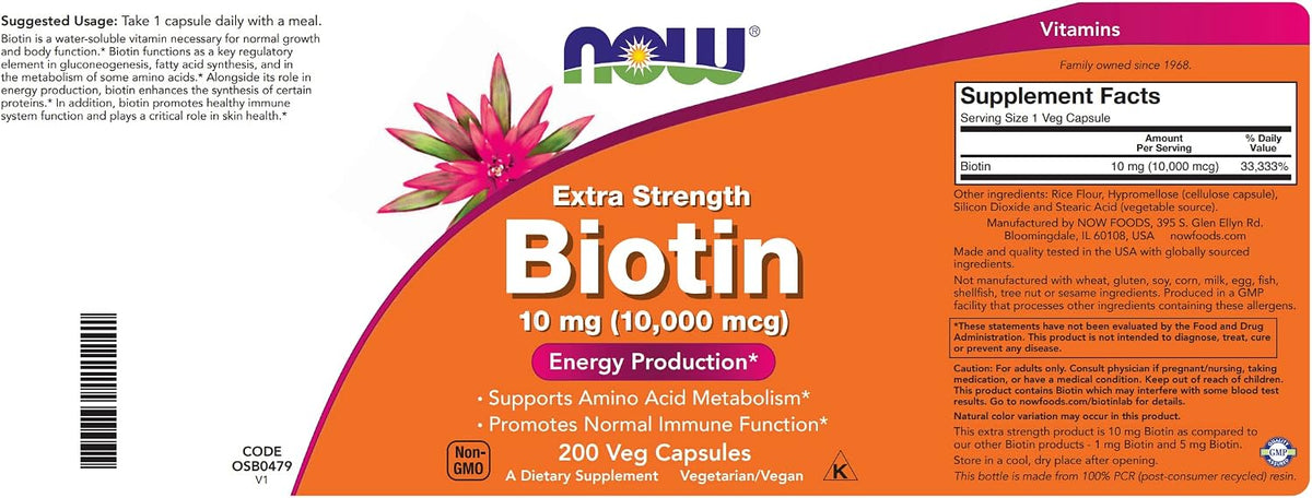 NOW Foods Biotina Extra Strength 10.000 mcg – Alta dosis: Cada cápsula contiene 10 mg ( – Image 4