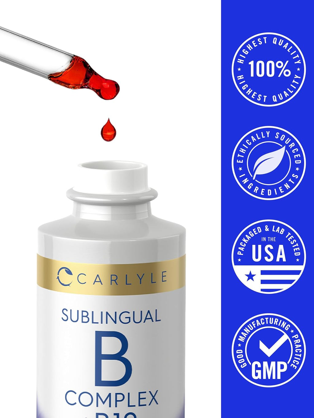Carlyle Complejo B Sublingual - 60 ml - Gotas Líquidas con Vitamina B12 - Sabor a Bayas - Suplemento Vegetariano, No GMO, Sin Gluten
