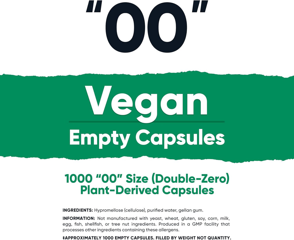 Nutricost Cápsulas Vacías Veganas Tamaño 00 - 1000 Cápsulas Transparentes