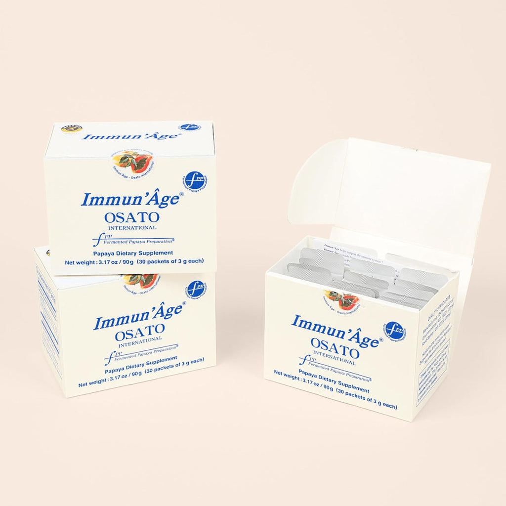 IMMUN'ÂGE Suministro para 3 Meses - Polvo de Papaya Fermentada Japonesa - 3 Cajas (90 Sobres de 3g)