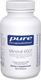 Pure Encapsulations Mineral 650 | Complejo Hipoalergénico de Minerales Quelados | 180 Cápsulas