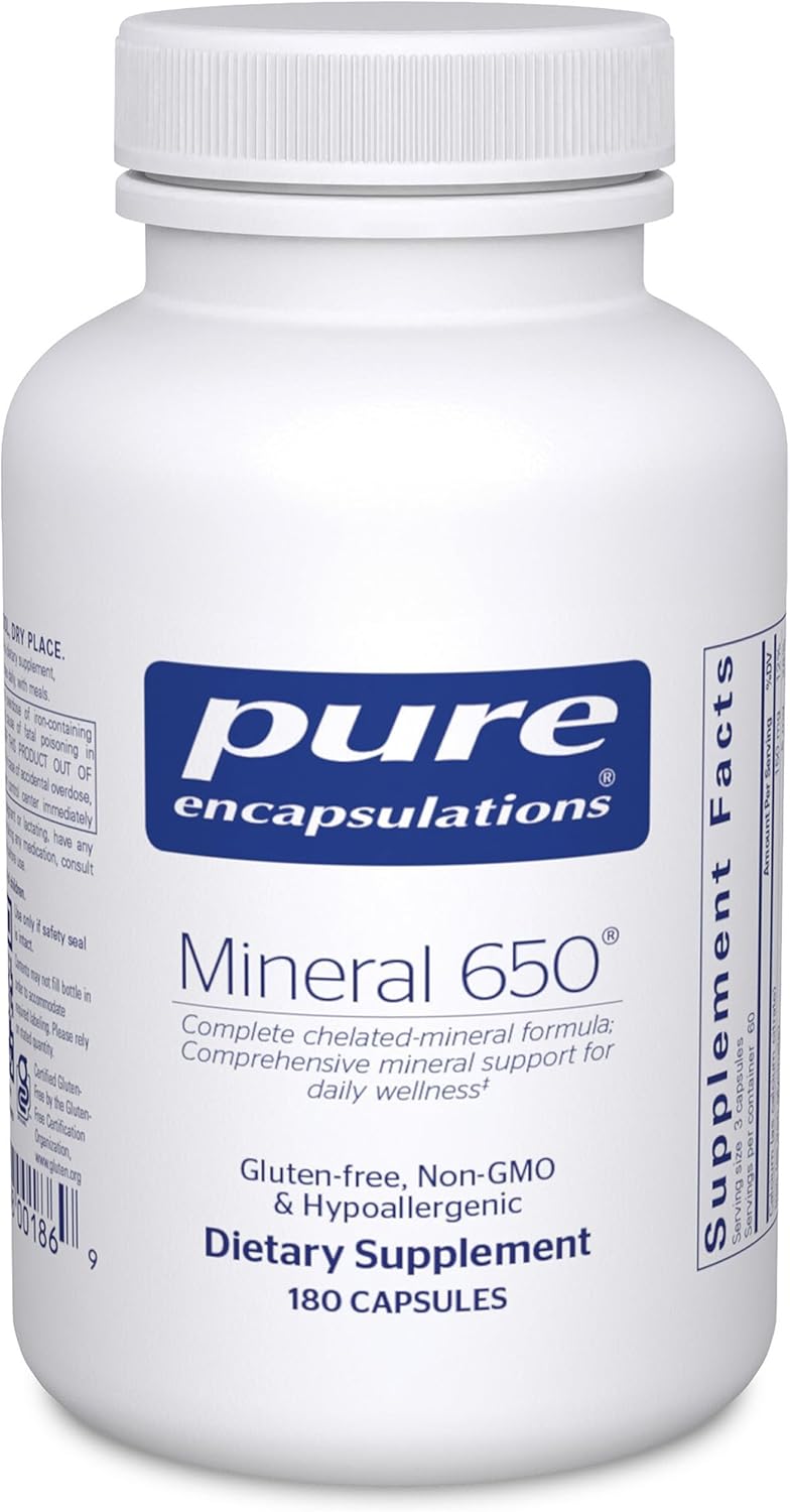 Pure Encapsulations Mineral 650 | Complejo Hipoalergénico de Minerales Quelados | 180 Cápsulas