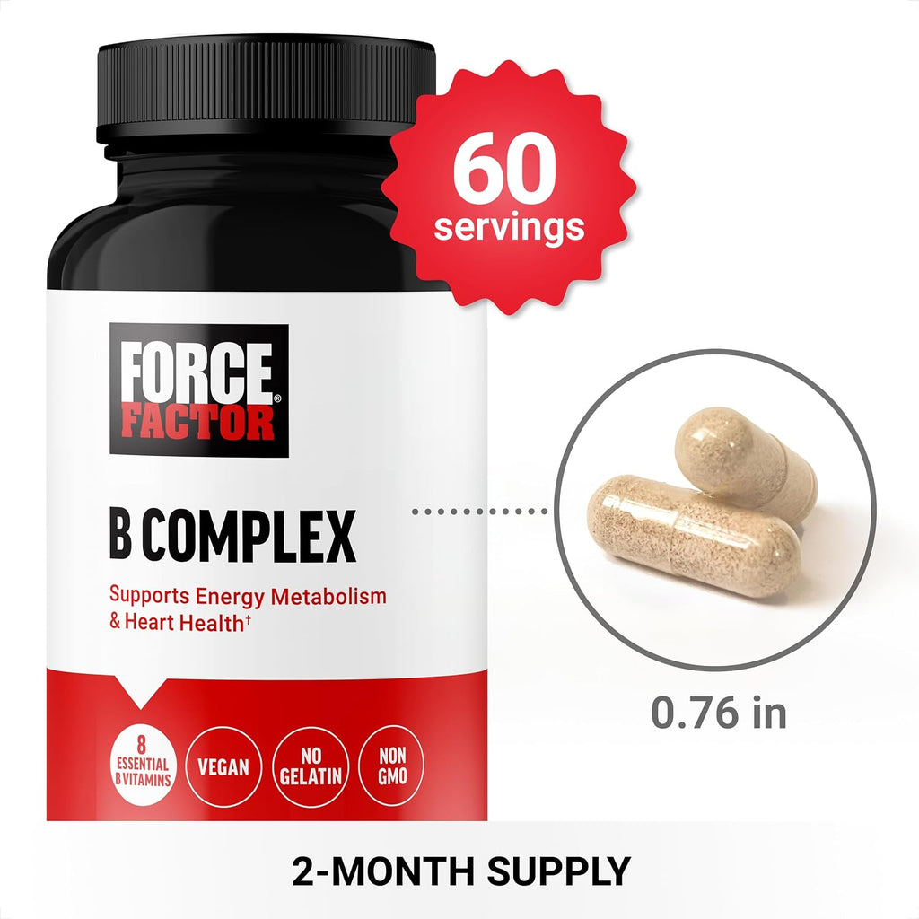 Force Factor Complejo de Vitaminas B - Energía, Vitalidad y Salud Cardiovascular, 60 Cápsulas Vegetales
