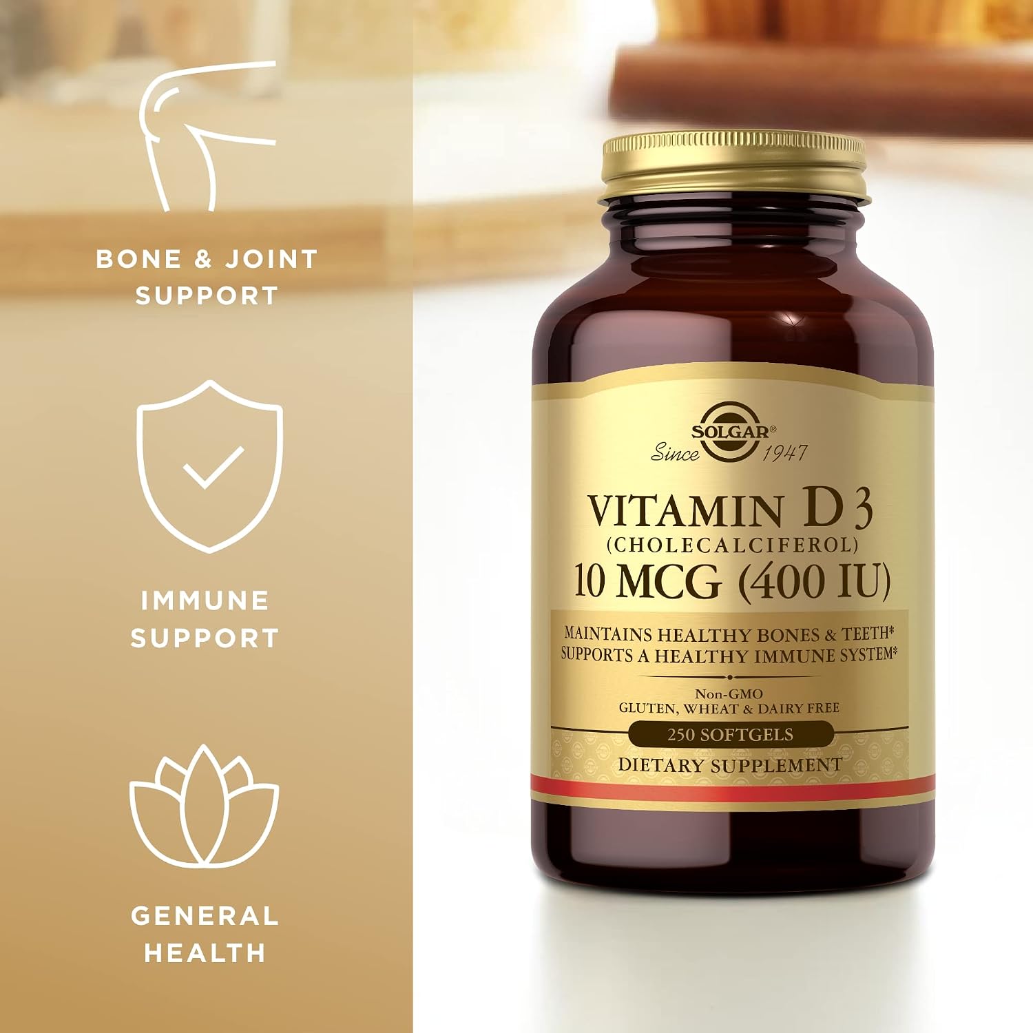 Solgar Vitamina D3 (Colecalciferol) 10 mcg (400 UI), 250 softgels