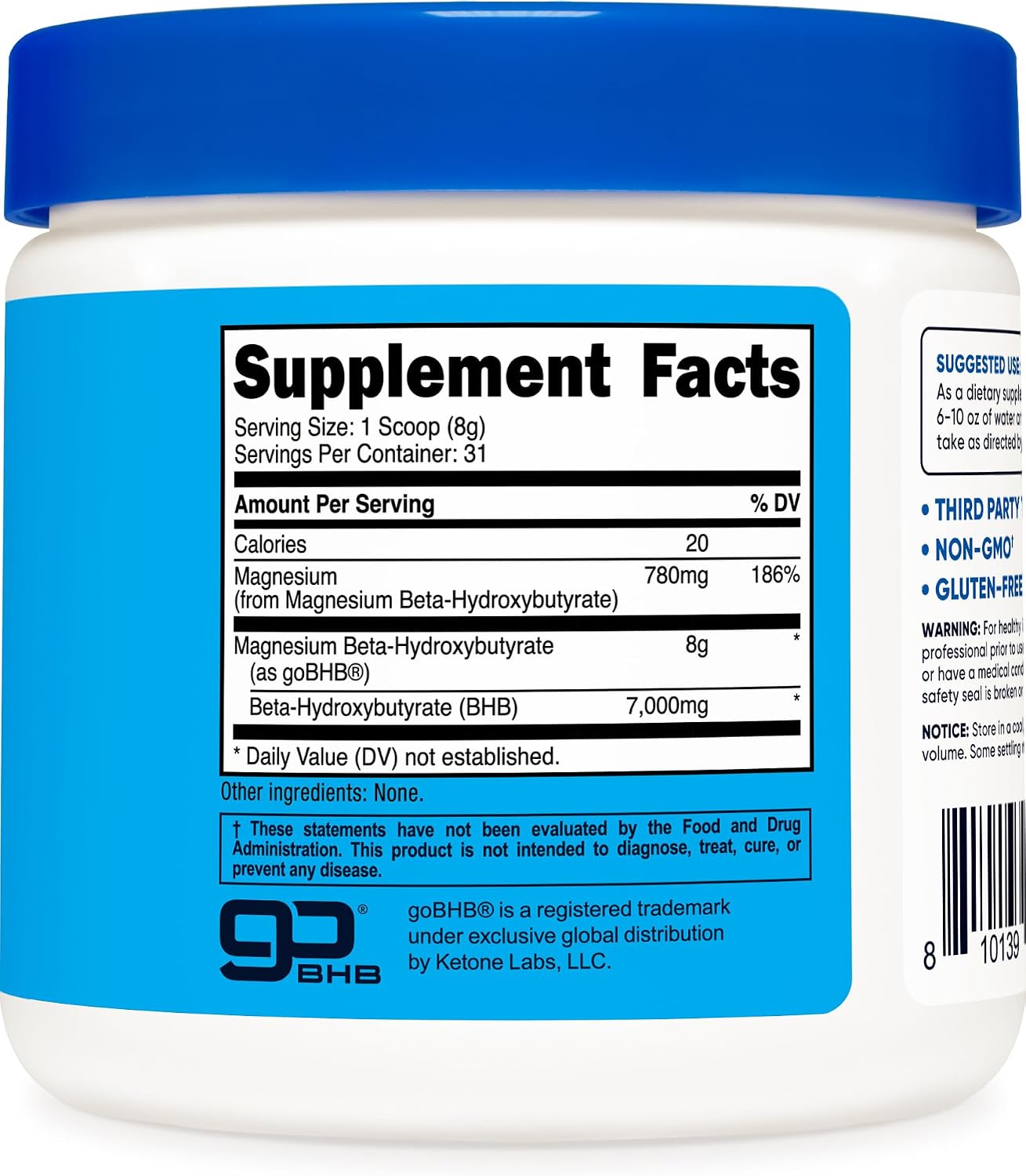 Nutricost Magnesio BHB Sales (250 g, sin sabor) - Suplemento de cetonas exógenas, 6.5 g de beta-hidroxibutirato por porción