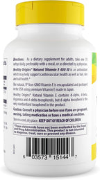 Healthy Origins Vitamina E 400 UI (268 mg) con Tocoferoles Mixtos Naturales - 90 Cápsulas Blandas
