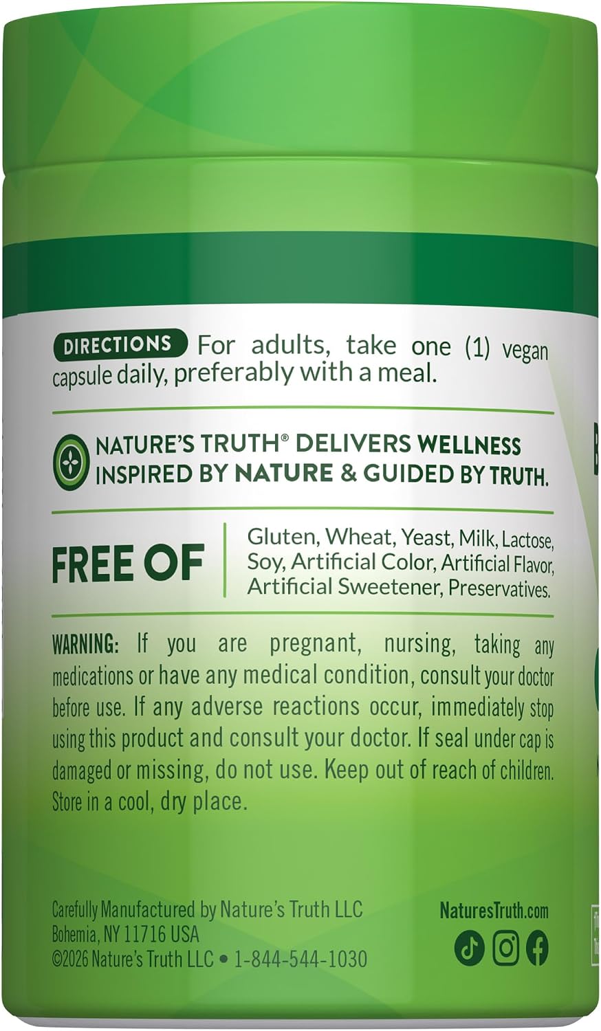 Nature's Truth Benfotiamina | 300mg | 60 Cápsulas | Vegano, No-GMO y Sin Gluten | Precursor de Vitamina B1