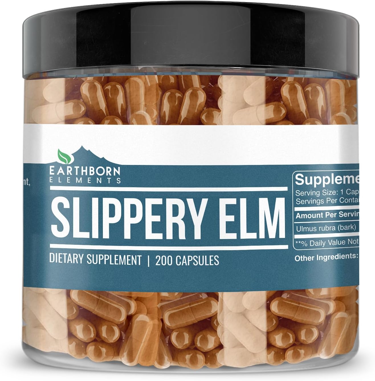 Earthborn Elements Slippery Elm 200 Cápsulas, Puro y sin Diluir, Sin Aditivos