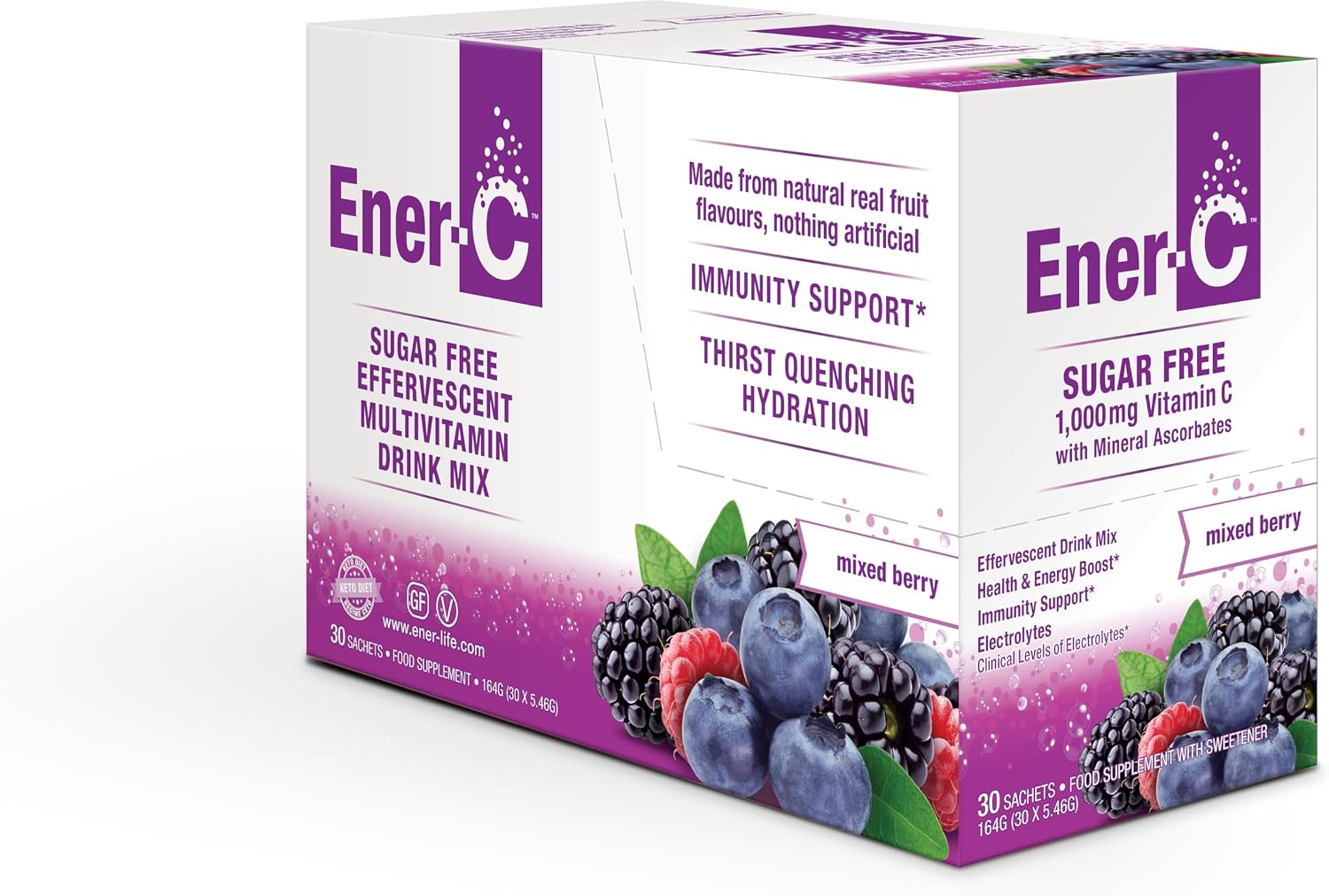 Ener-C Mix de Bebida Multivitamínica Sin Azúcar - Sabor Mixed Berry, 30 Sobres | Polvo de Vitaminas para Agua, Electrolitos, Sin Azúcar, Vitamina C y B12